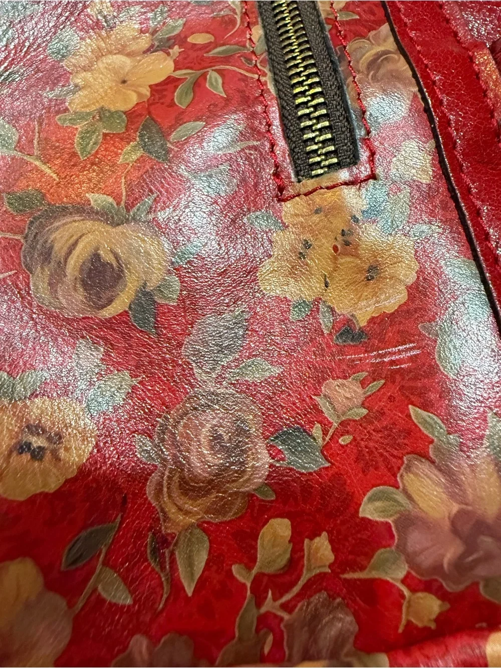 Patricia Nash Red Floral Leather Tassel Shoulder Bag